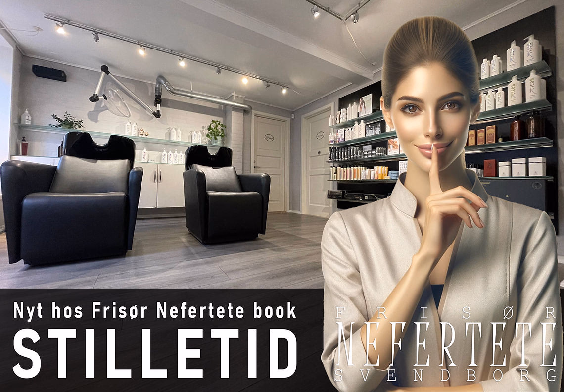 Loungeområdet hos Frisør Nefertete — rolig atmosfære og afslapning